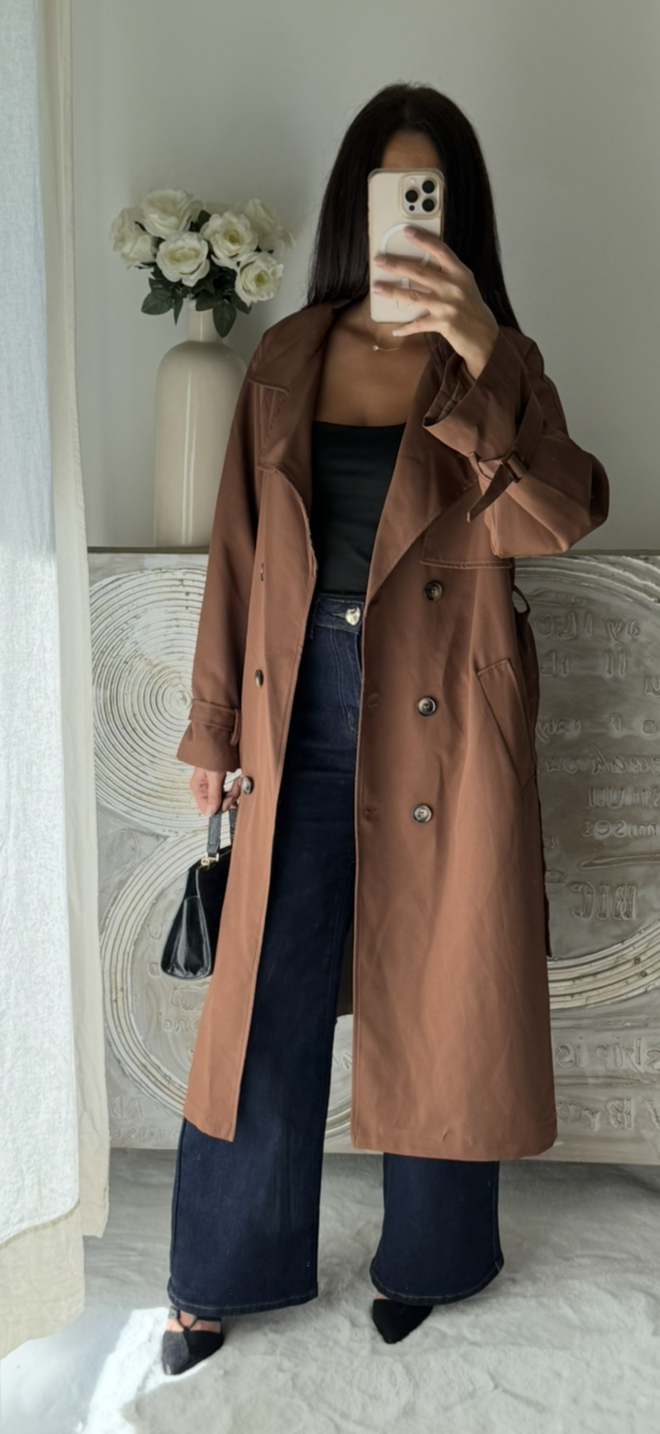 Trench doublé en tissus marron