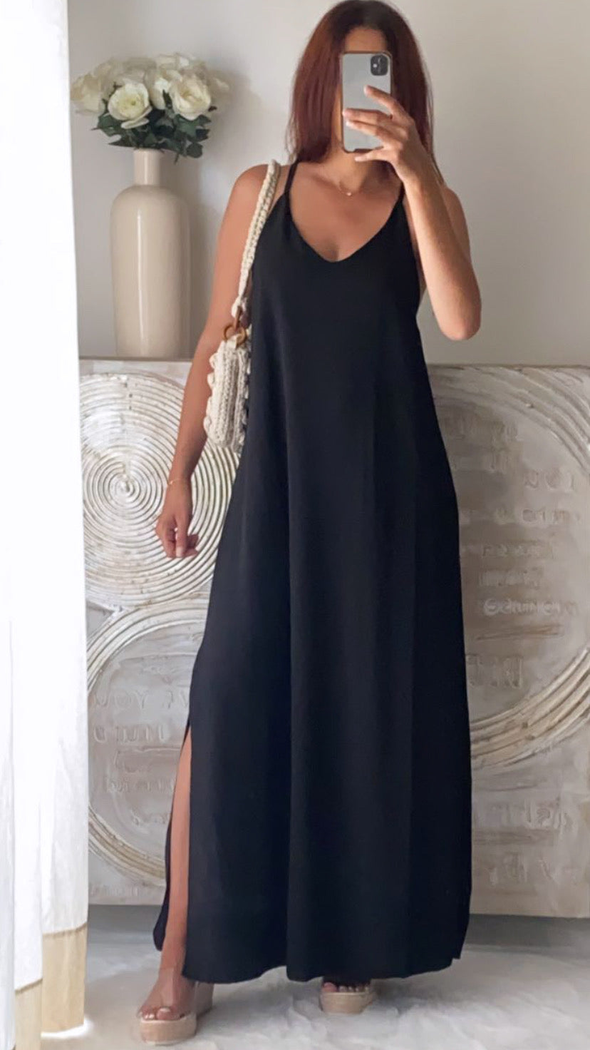 Robe fendue dos croisé noire