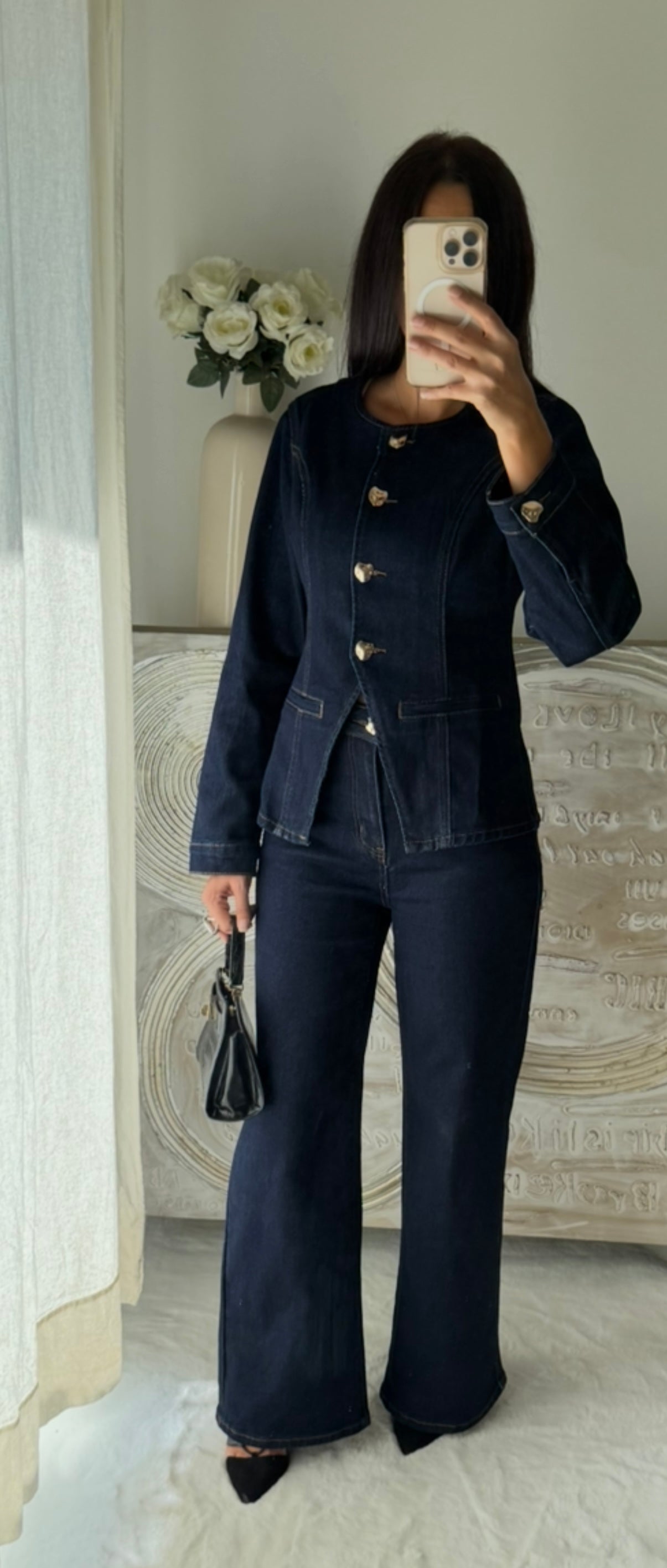 Ensemble veste en jean cintrée & jean droit taille haute