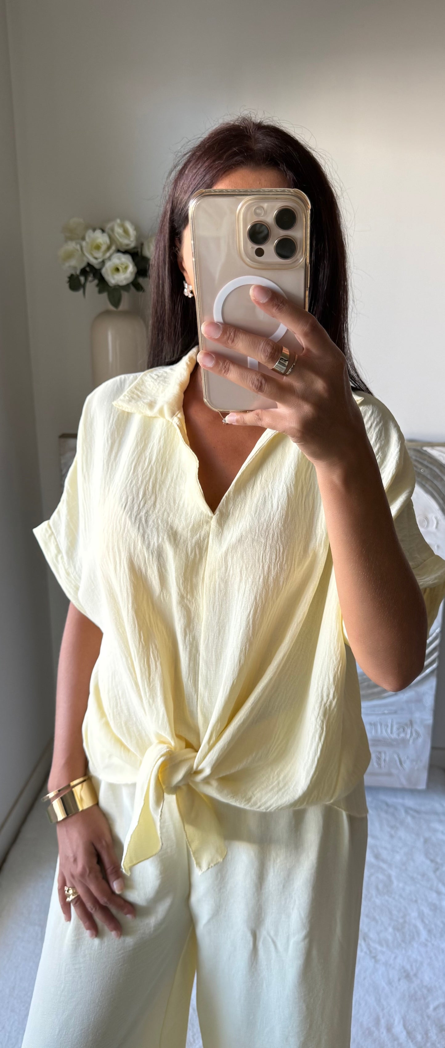 Ensemble top et pantalon Summer jaune clair