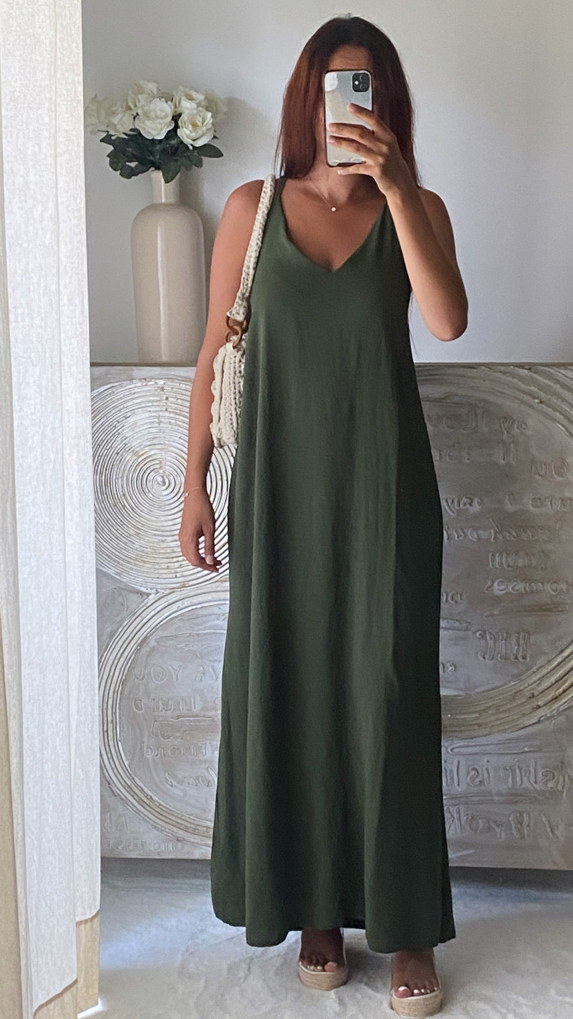 Robe fendue dos croisé kaki