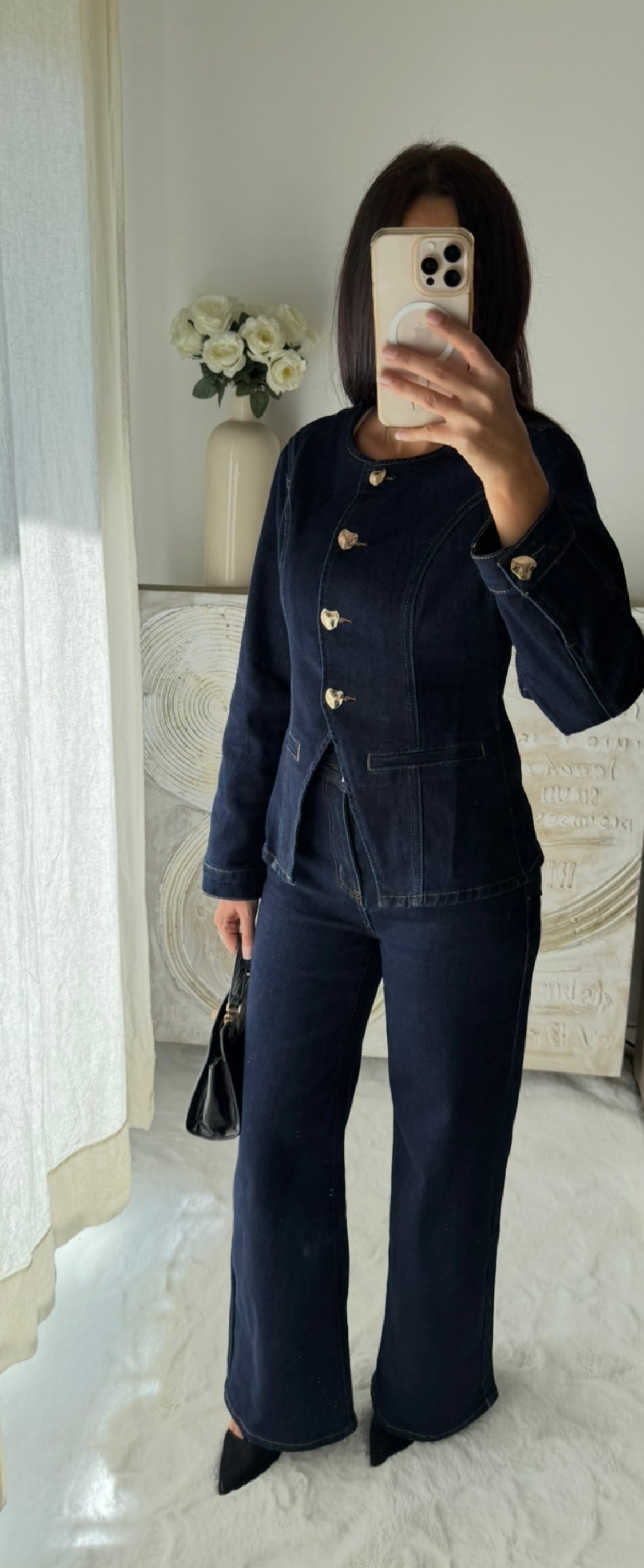 Ensemble veste en jean cintrée & jean droit taille haute