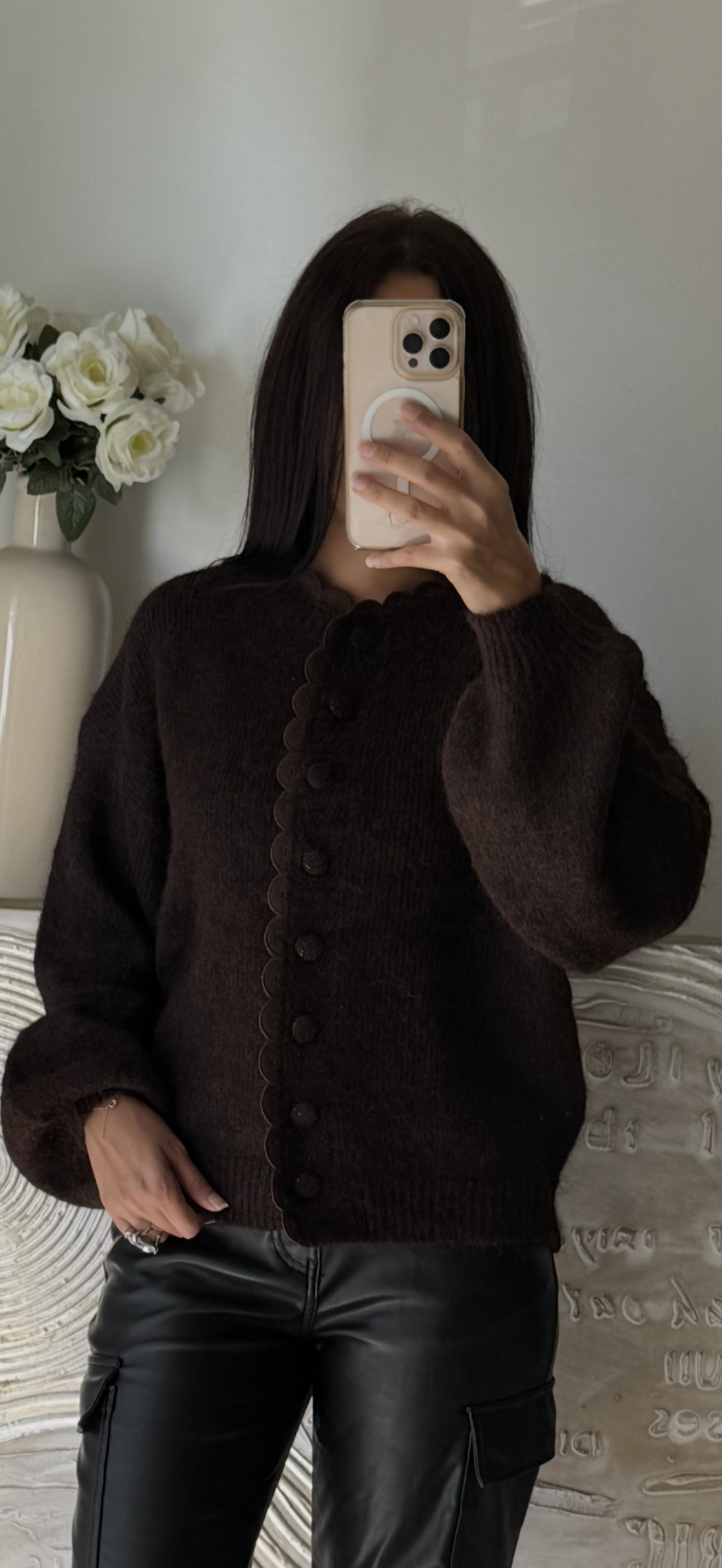 Cardigan doux à boutons chocolat