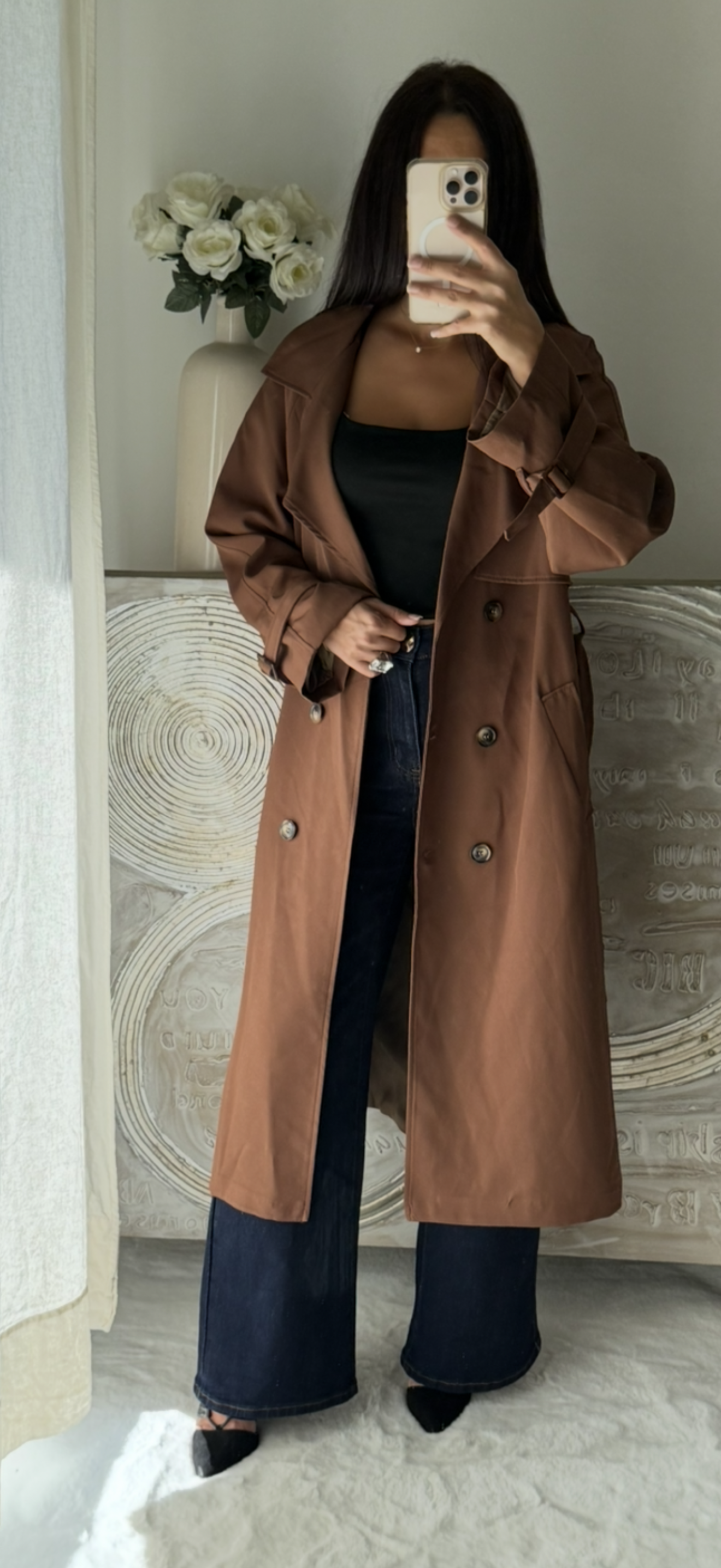 Trench doublé en tissus marron