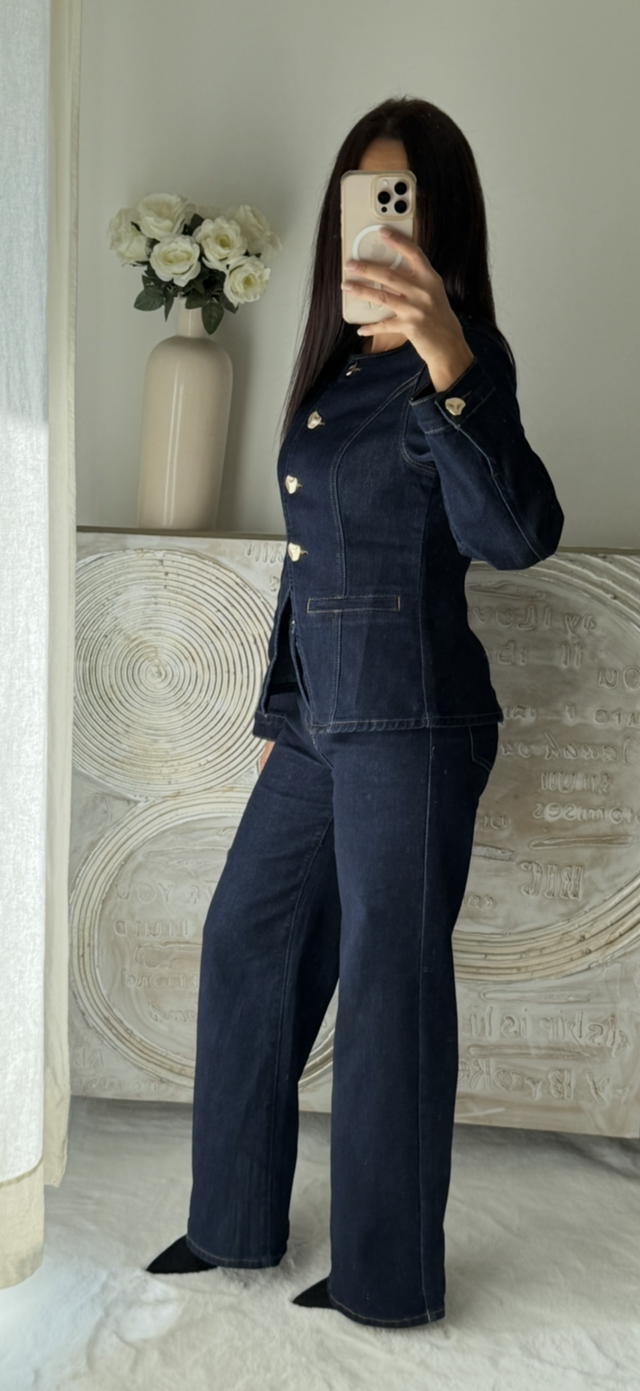 Ensemble veste en jean cintrée & jean droit taille haute