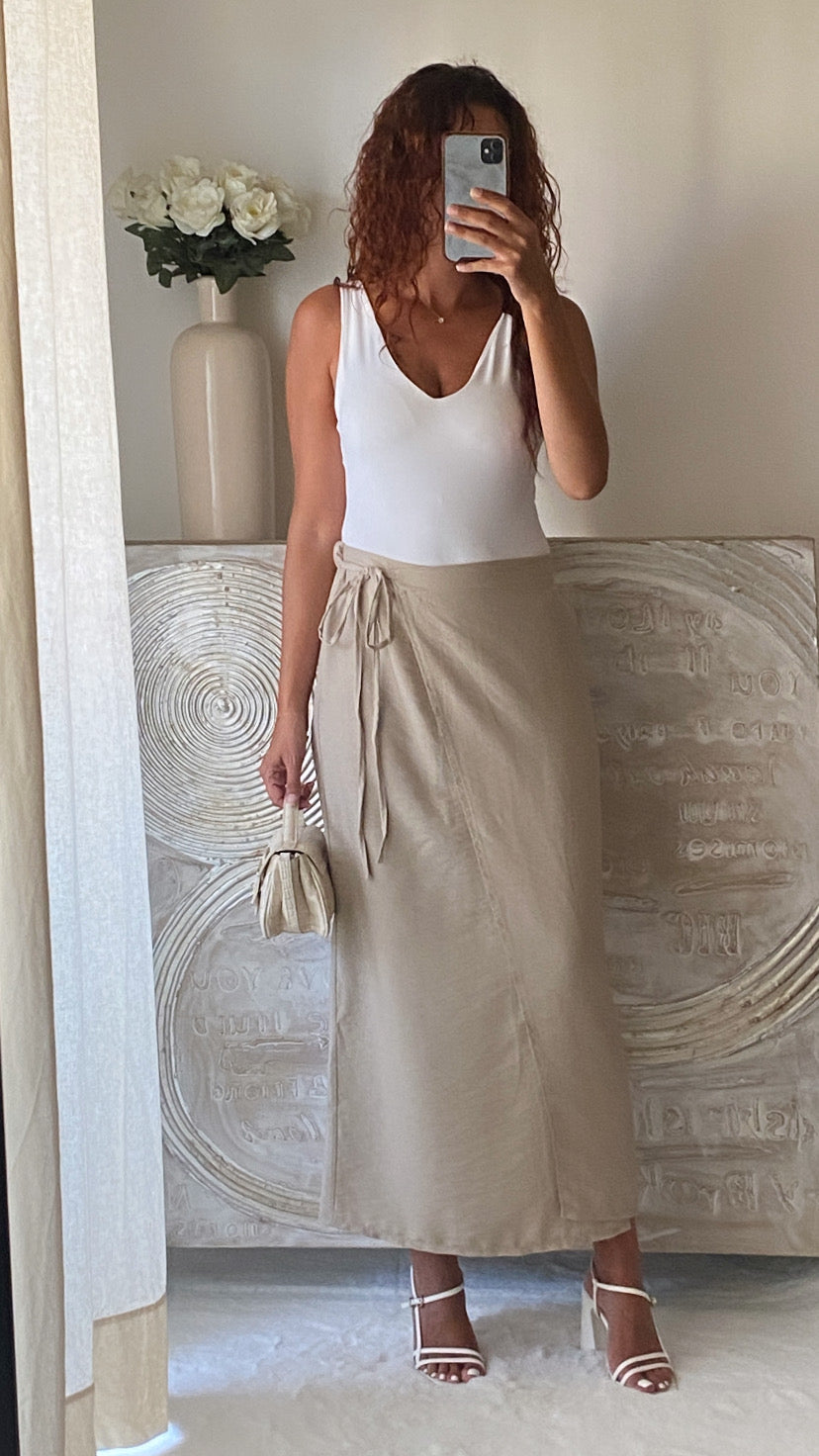 Jupe longue portefeuille beige