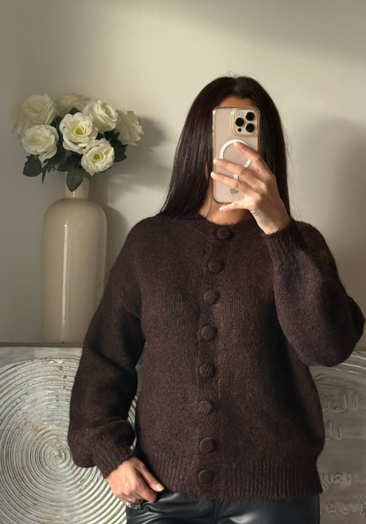 Cardigan doux à boutons marron