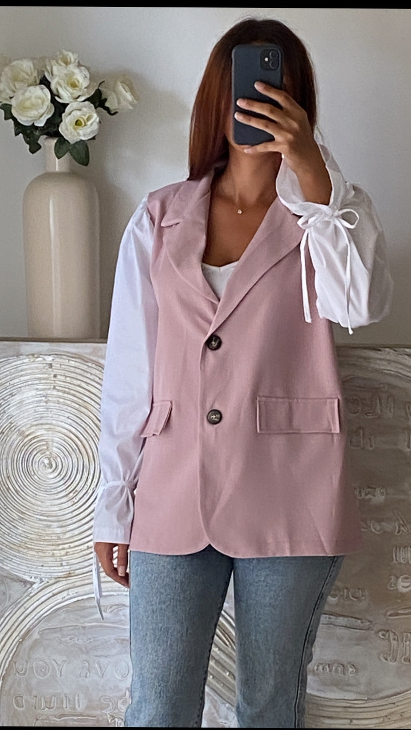 Veste bi-matière rose