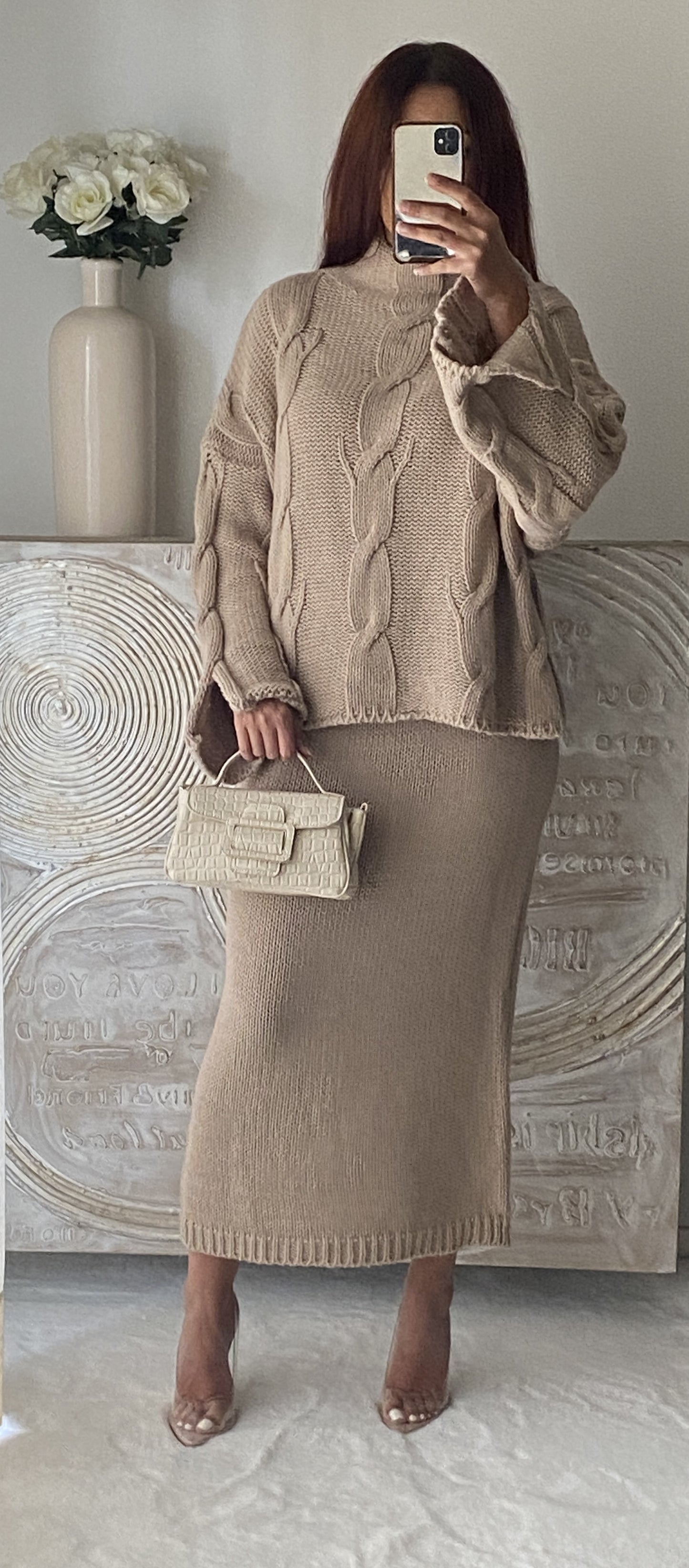 Ensemble grosse maille JADE (taupe)