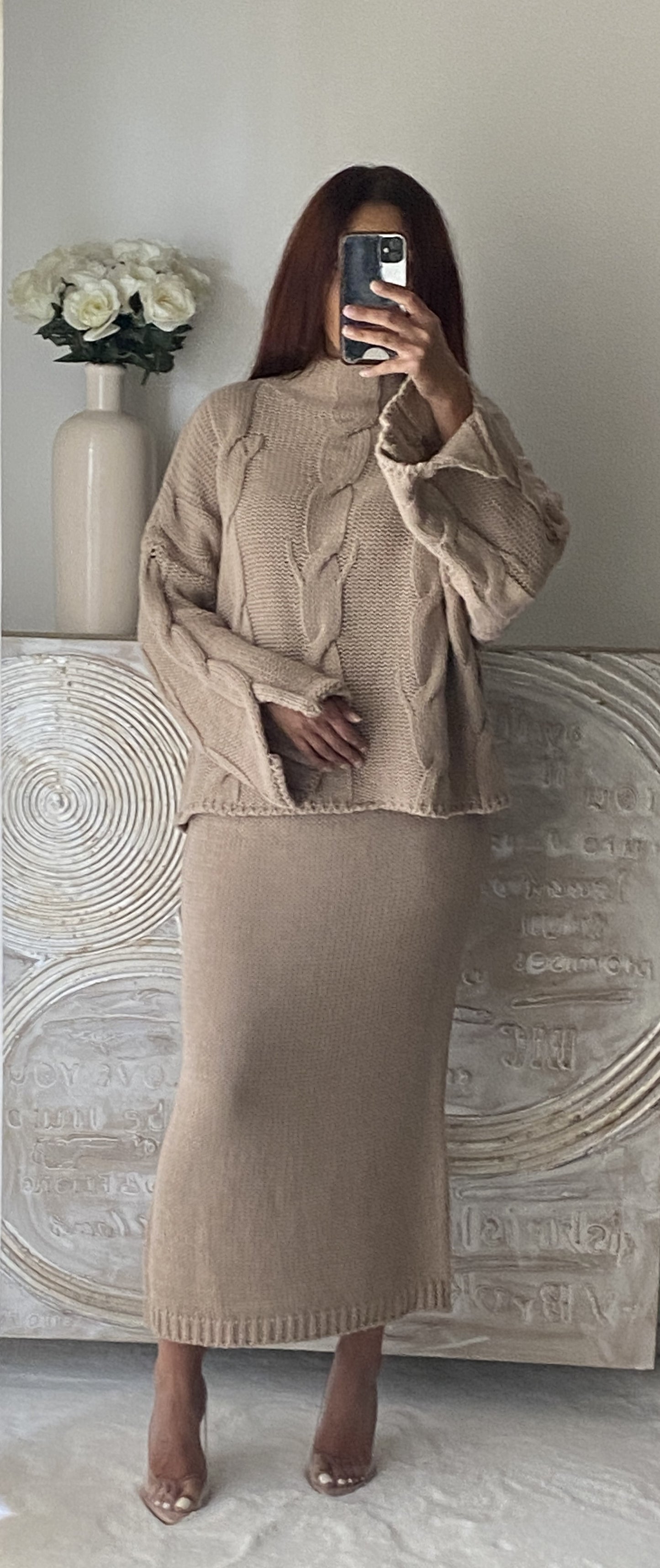 Ensemble grosse maille JADE (taupe)