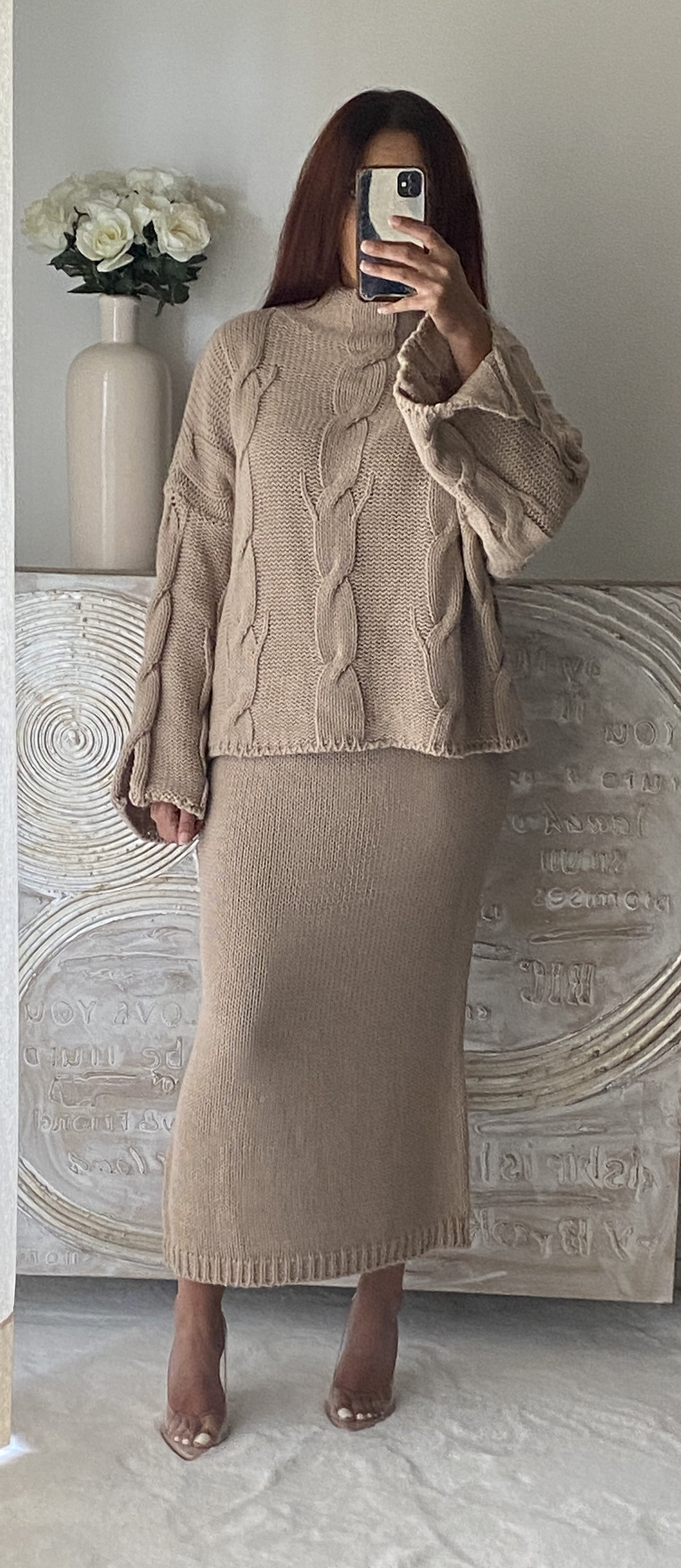 Ensemble grosse maille JADE (taupe)