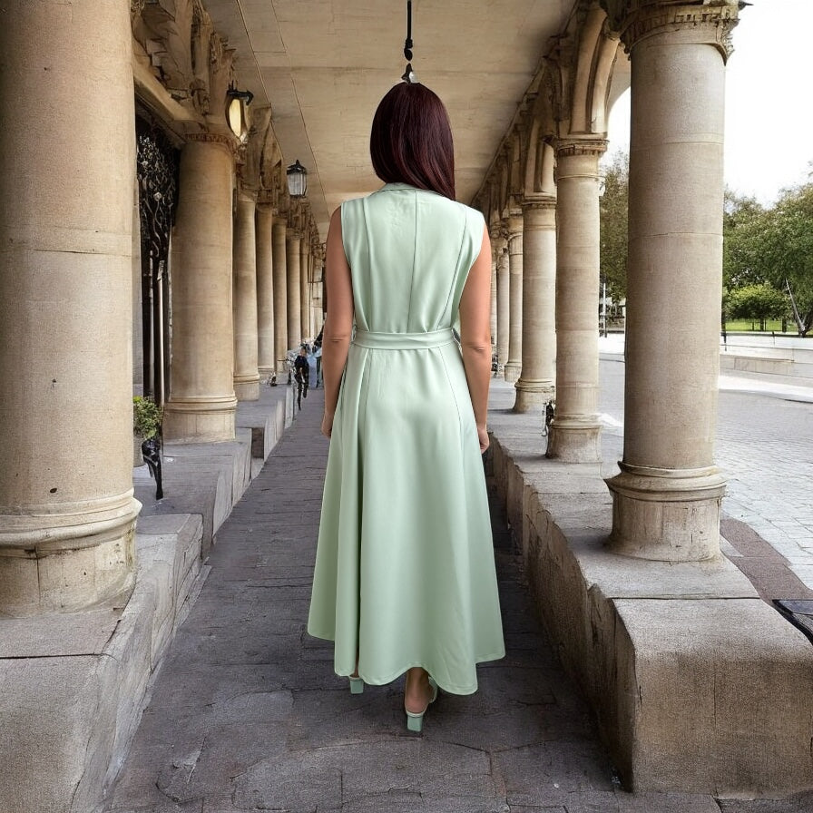 Robe longue avec ceinture vert d'eau