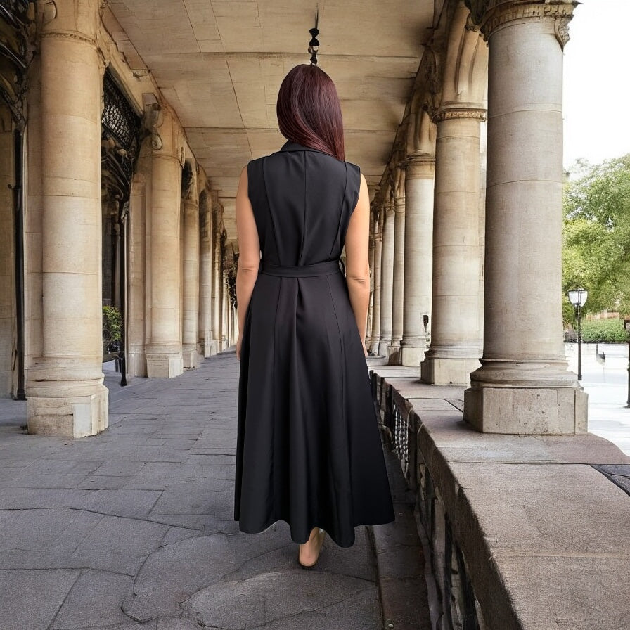 Robe longue avec ceinture noire