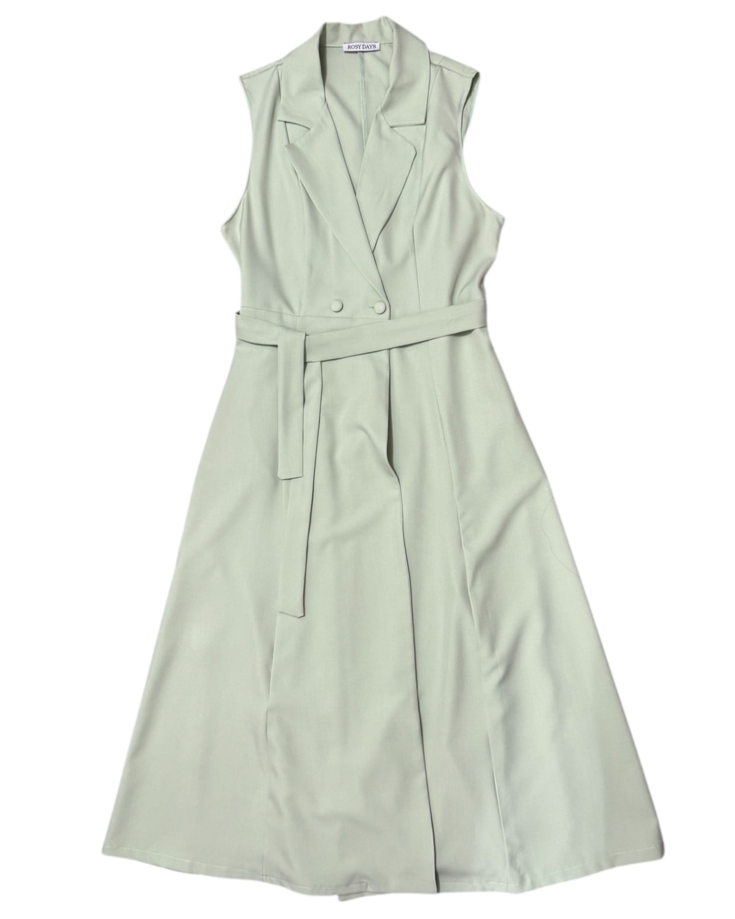 Robe longue avec ceinture vert d'eau