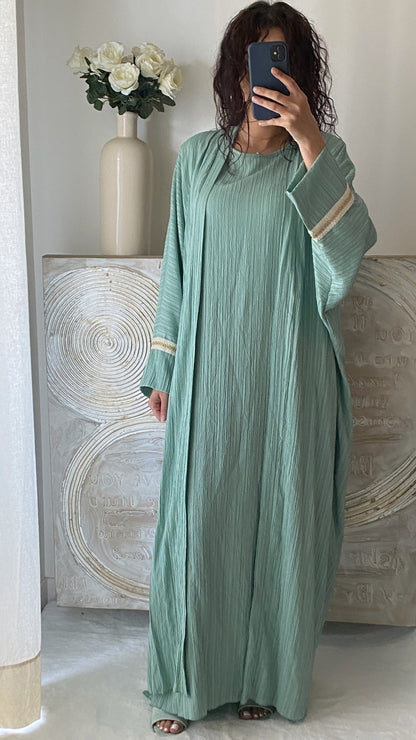 Robe manches courtes + kimono ALYA (vert d'eau)