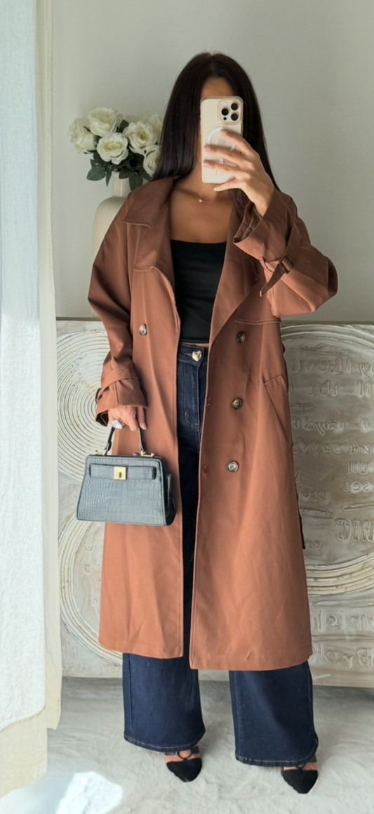 Trench doublé en tissus marron