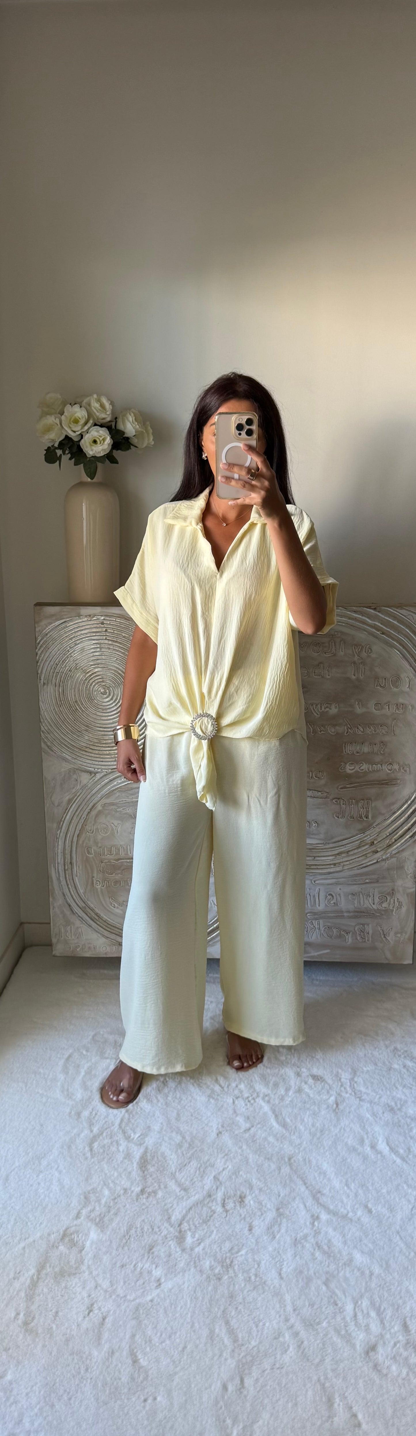 Ensemble top et pantalon Summer jaune clair