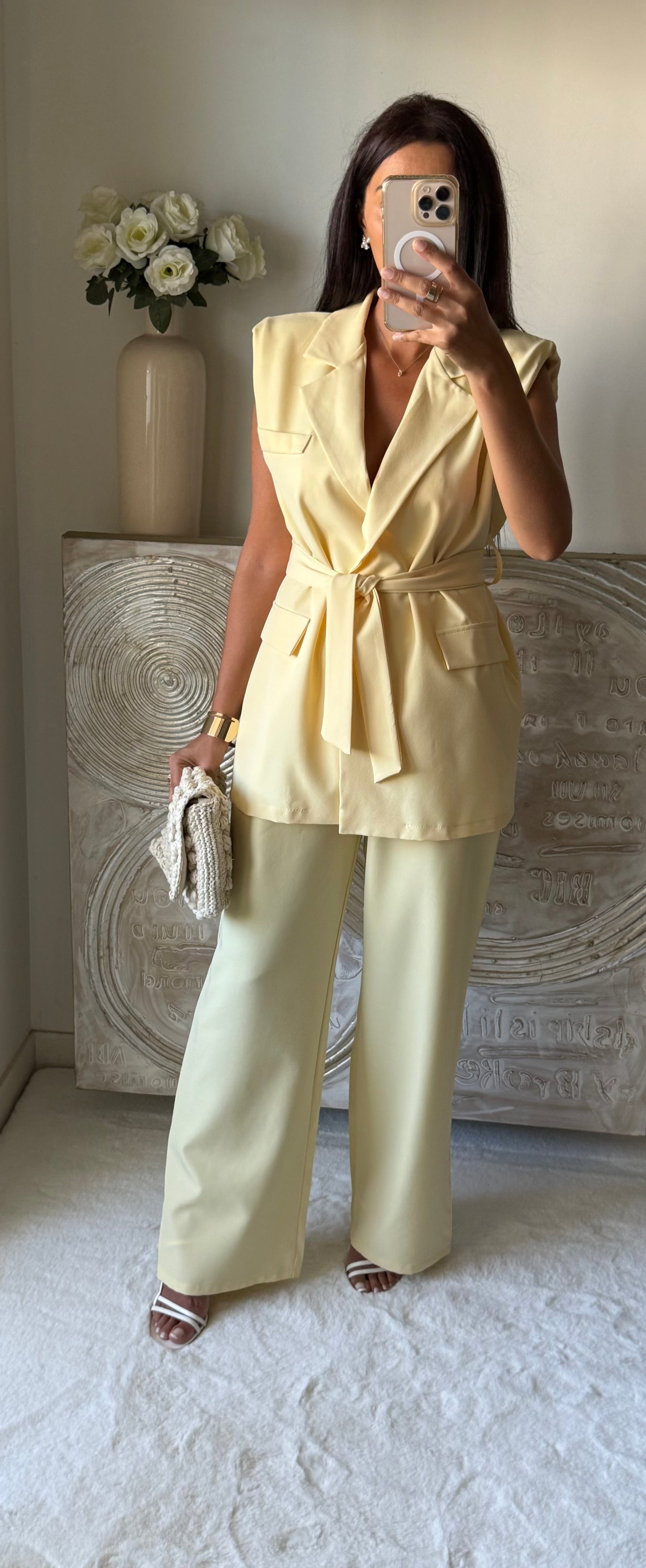 Ensemble blazer et pantalon Maya jaune clair