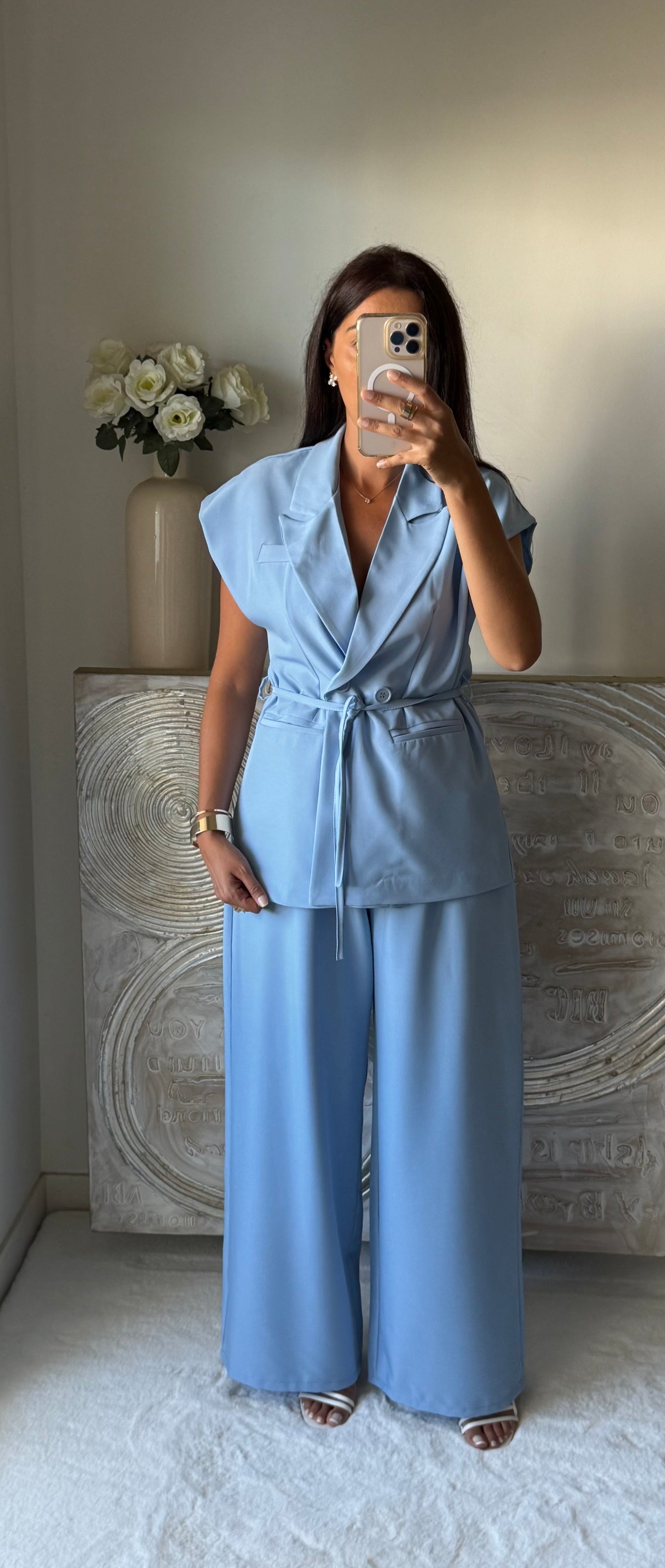 Ensemble blazer et pantalon Leila bleu ciel