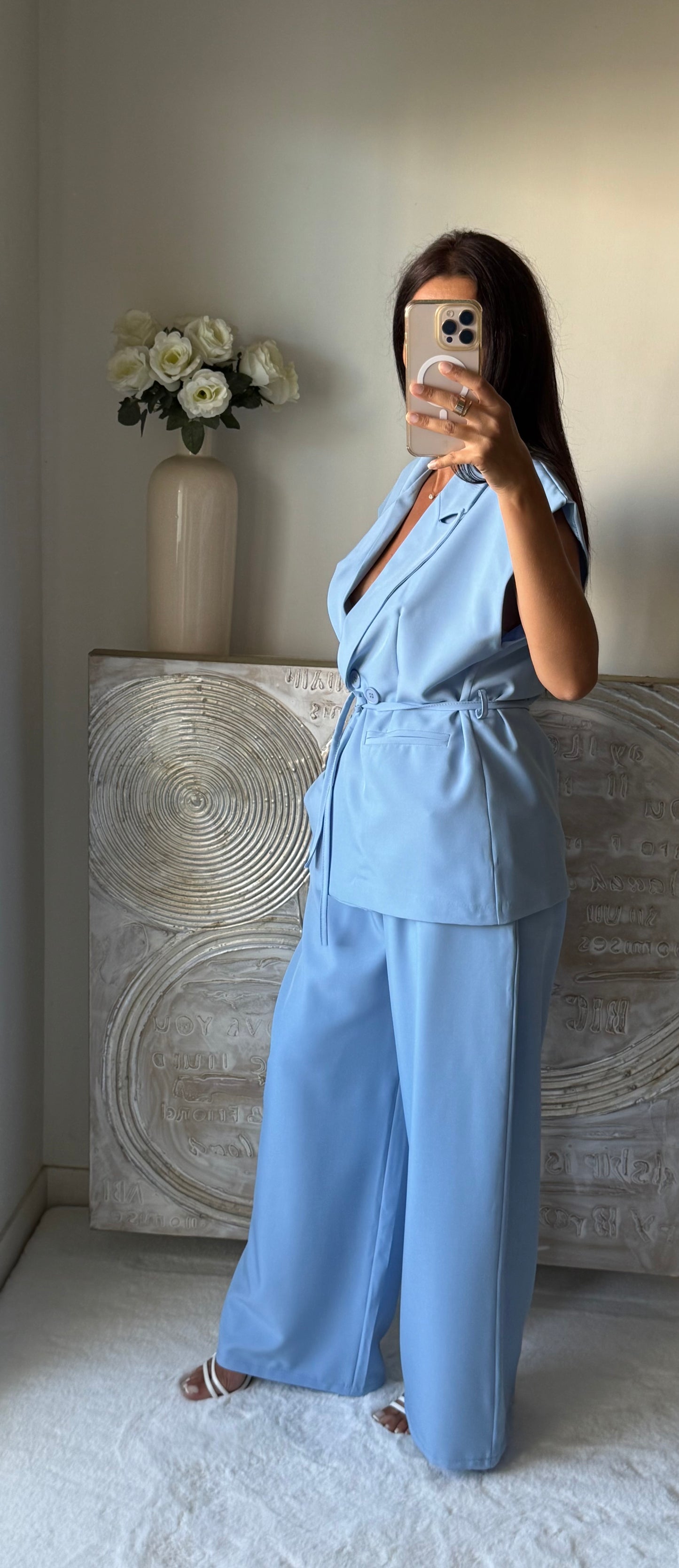 Ensemble blazer et pantalon Leila bleu ciel