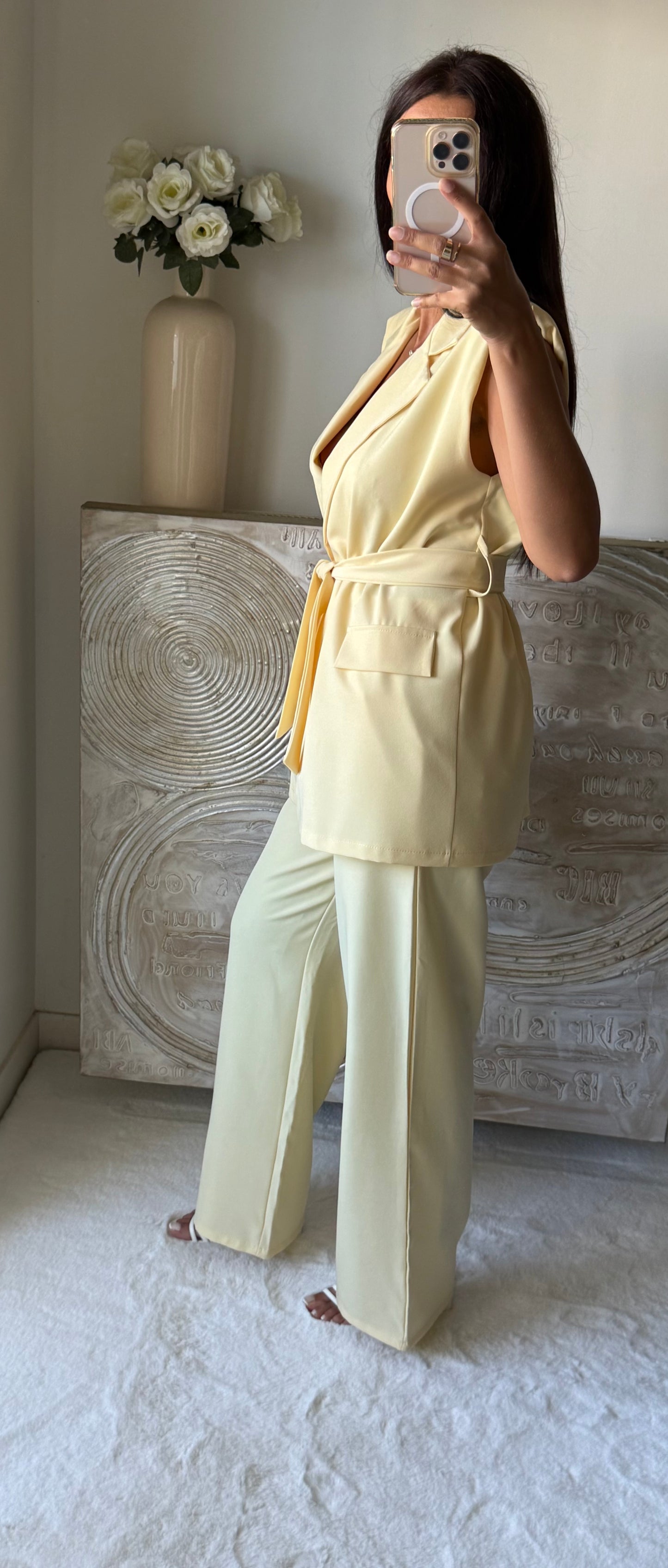 Ensemble blazer et pantalon Maya jaune clair