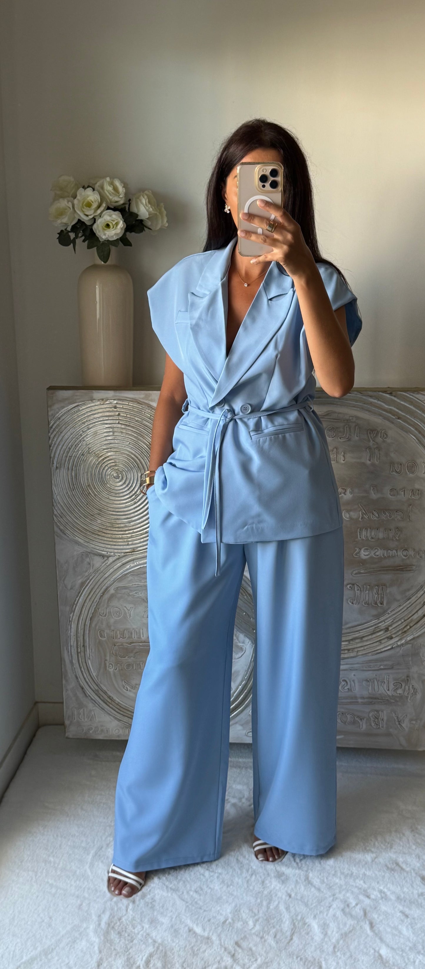 Ensemble blazer et pantalon Leila bleu ciel