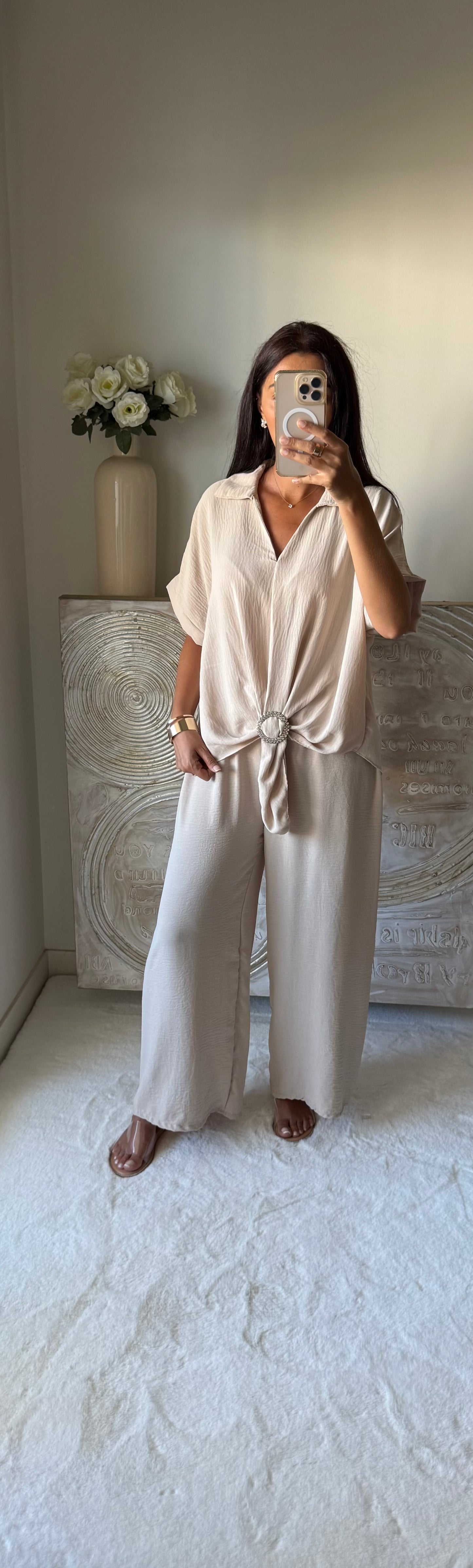 Ensemble top et pantalon Summer beige