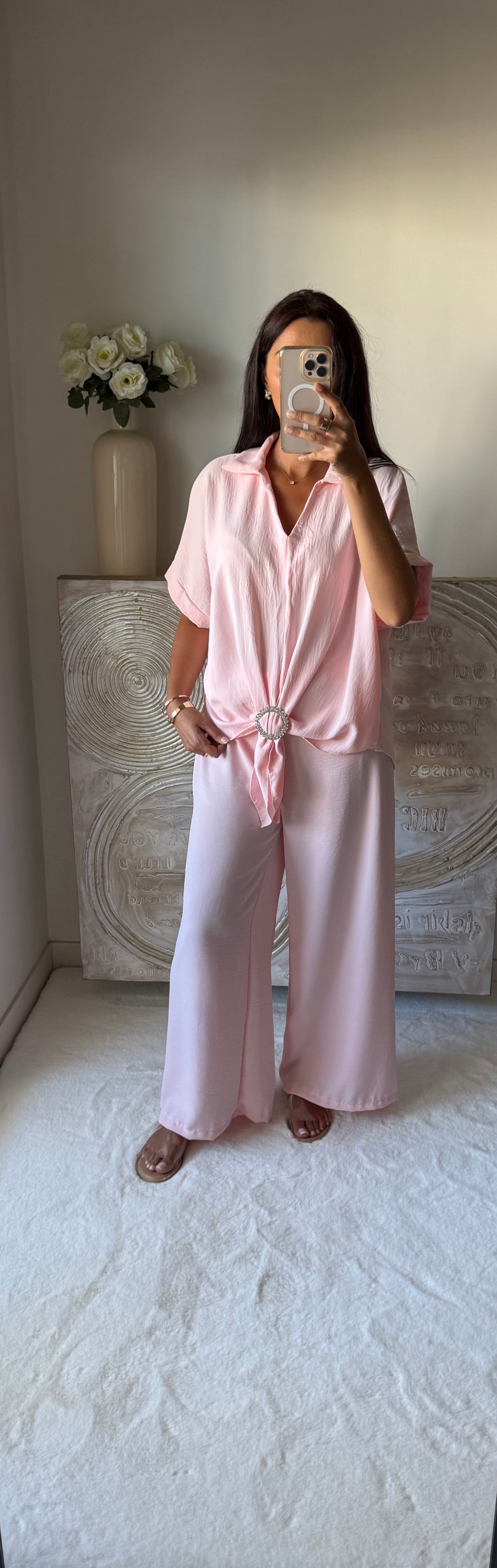 Ensemble top et pantalon Summer rose clair