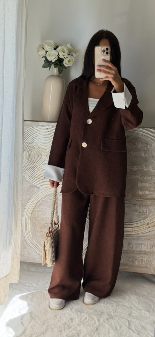 Ensemble blazer & pantalon Leya chocolat