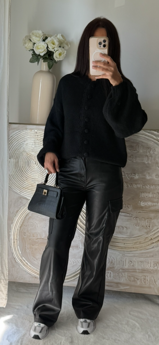 Cardigan doux à boutons noir