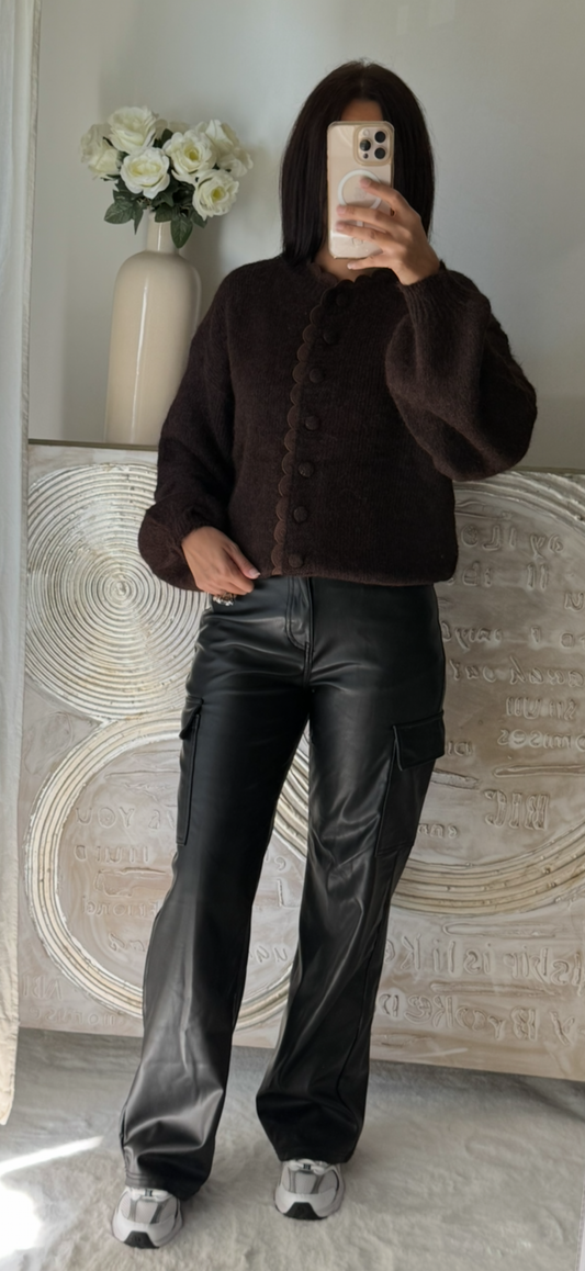 Cardigan doux à boutons chocolat