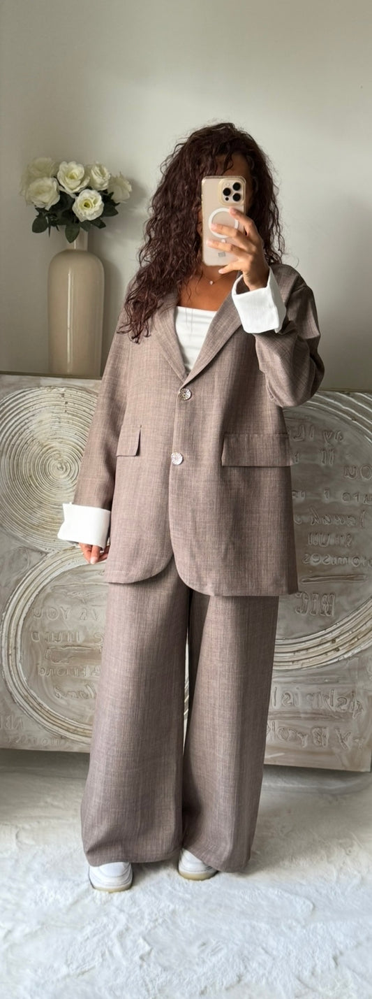 Ensemble blazer & pantalon Leya taupe
