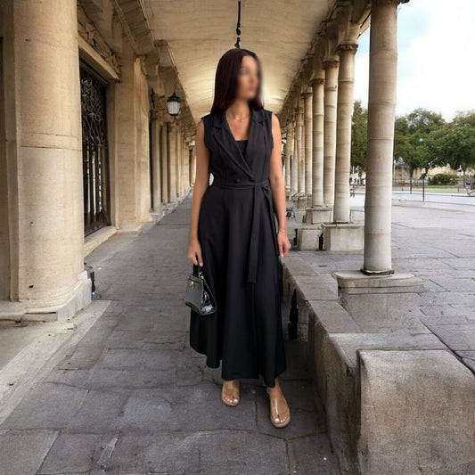 Robe longue avec ceinture noire