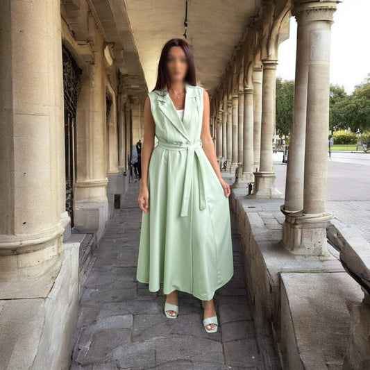 Robe longue avec ceinture vert d'eau