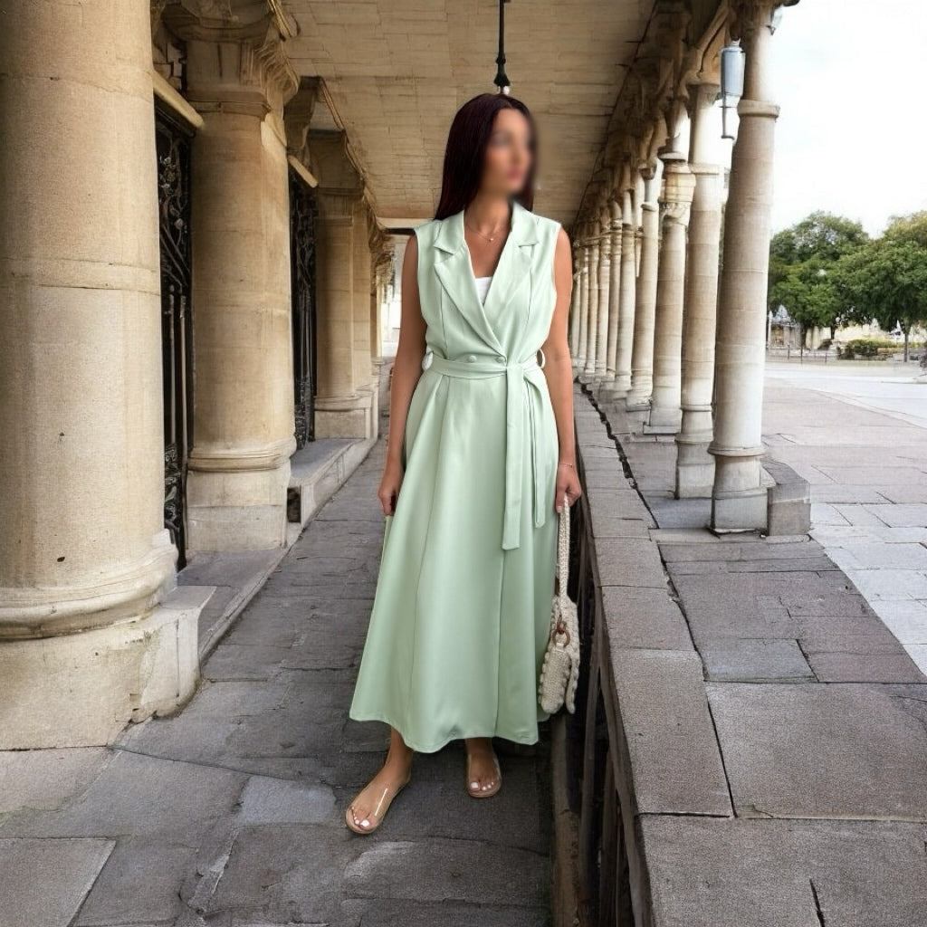 Robe longue avec ceinture vert d'eau