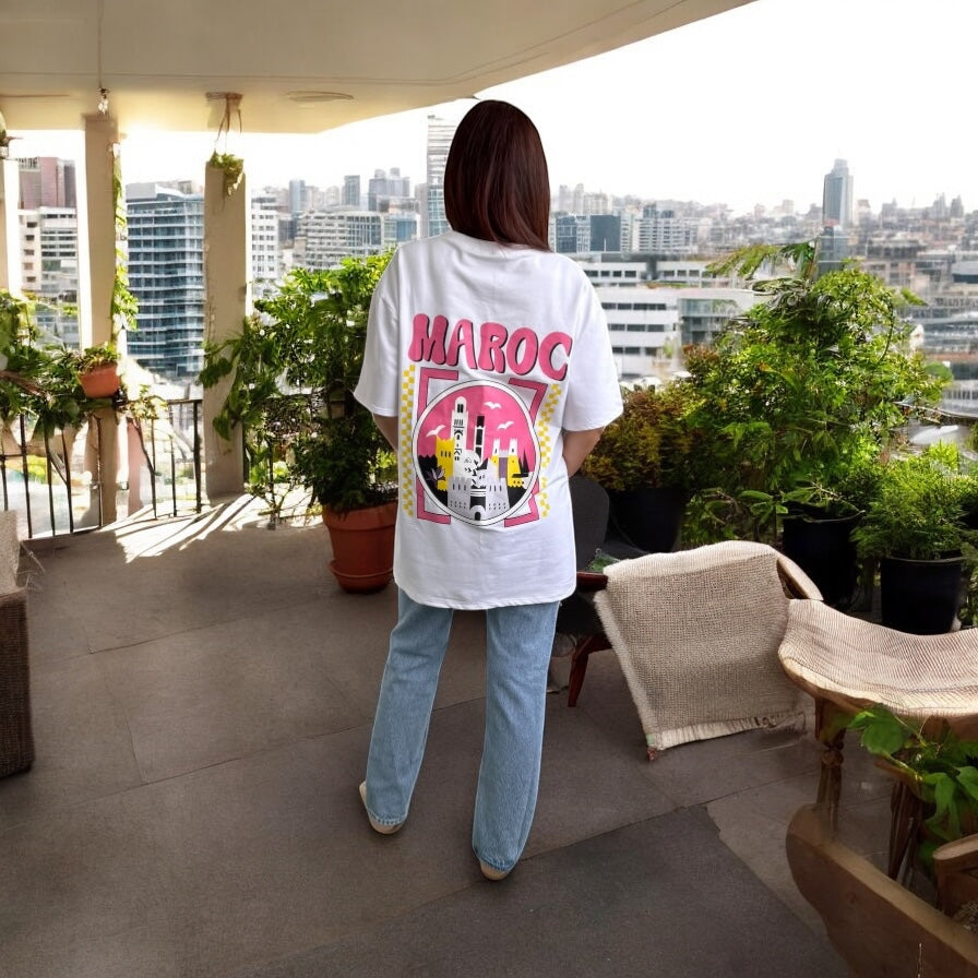 T-shirt à imprimé Maroc blanc